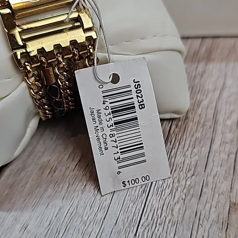 NWT JESSICA SIMPSON MULTI-CHAIN BRAIDED BAND GOLD TONE RECTANGLE WATCH